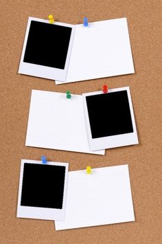 three polaroid photos pinned to a cork board