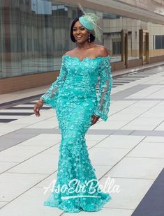 Turquoise Lace African Prom Dress Evening Dress sold by Wedding store on Storenvy African Lace Dress, Latest Asoebi Styles, Aso Ebi Lace Styles, Prom Dress Lace, African Lace Styles, Beautiful Lace Dresses, African Prom Dresses, Ghanaian Fashion, African Lace Dresses