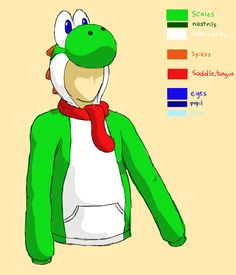 an image of a cartoon character wearing a green and white shirt with a red scarf around his neck