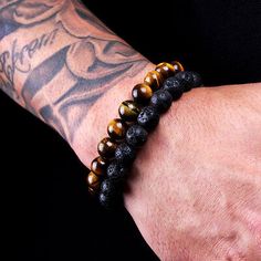 Find ideas๏ฟฝand inspiration for 2Pcs Classic Lava Rock Tiger Eye Gem Stone Beaded Healing Mens Bracelets Gift BF, Fashion Jewelry Yoga Bracelet Beads, Mens Bracelet Set, Tigers Eye Gem, Lava Stone Bracelet, Tiger Eye Bracelet, Men Classic, Mala Bracelet, Tiger Eye Beads, Lava Rock