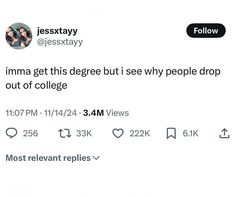 the tweet is being posted to someone on their twitter account, and it looks like they're getting out of college