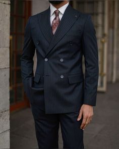 Double Breasted Suit Men, Charcoal Suit, Blue Suit Men, Classy Suits, Classy Outfits Men, Italian Suit, Striped Two Piece, Blue Two Piece, Classic Menswear