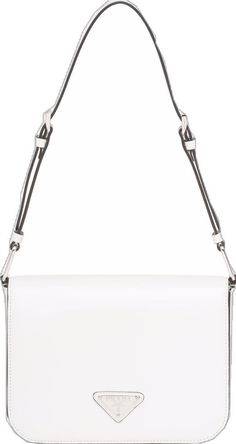 Chic White Shoulder Bag With Logo Hardware, White Crossbody Shoulder Bag With Logo Hardware, White Shoulder Bag With Logo Hardware For Everyday Use, White Bags With Logo Hardware For Everyday, Everyday White Shoulder Bag With Logo Hardware, White Rectangular Shoulder Bag With Logo Hardware, White Crossbody Shoulder Bag With Silver-tone Hardware, White Leather Shoulder Bag With Magnetic Closure, White Rectangular Shoulder Bag With Magnetic Closure