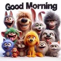 the poster for the movie's animated film, good morning with many different characters