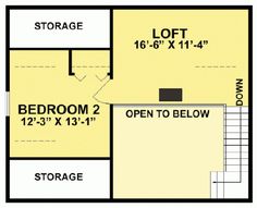 the floor plan for a two bedroom, one bathroom apartment with an attached storage area