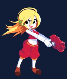 a cartoon character holding a red object in her hand