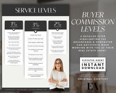 a woman standing in front of a poster with the words service level and price levels