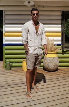 Men Vacation Outfits, Mens Linen Outfit, Linen Outfit Men, Men Vacation, Beach Outfit Men, Party Outfit Men, Holiday Outfits Summer