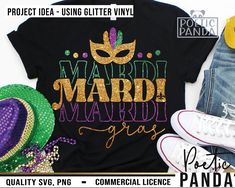 the mardi gras shirt is next to some shoes