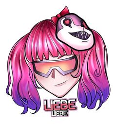 a drawing of a girl with pink hair and sunglasses