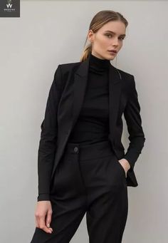 Black Two Piece Suit for Women | eBay Black Suit Woman Aesthetic, Prom Outfits For Tomboys, Bizzie Gold, Black Blazer Outfit Work, Formal Pant Suits For Women, Wedding Suit Women, Business Suits For Women, Business Formal Women, Business Professional Women