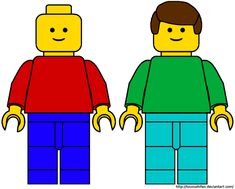 two lego men with different colored shirts