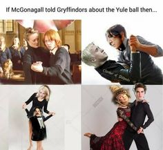 four different pictures of people in black and white outfits, one with blonde hair, the other wearing red