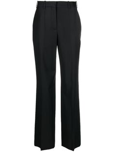 black cotton-wool blend tailored design high-waisted belt loops straight leg concealed front fastening slip pockets to the sides rear welt pocket Classic Trousers Pantsuit For Office Wear, Elegant Bottoms With Welt Pockets And Straight Silhouette, Classic Pantsuit With Welt Pockets, Black Straight Silhouette Pants For Work, Black Straight Silhouette Pants For Office, Elegant Business Bottoms With Straight Silhouette, Elegant Straight Silhouette Business Bottoms, Classic Straight Leg Pantsuit With Pressed Crease, Classic Straight Leg Office Pantsuit