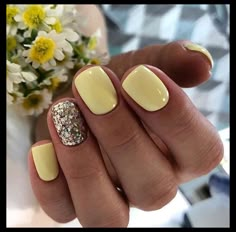 Spring Nails 2020, Lemon Nails, Simple Spring Nails, Nails Yellow, Spring Acrylic Nails, Short Gel Nails, Shellac Nails, Dip Powder Nails, Dipped Nails