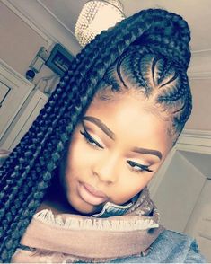 TOP 30 Braided Ponytails With Color on Natural Hair for African American Woman Goddess Braid Ponytail, Cornrows Styles, Ghana Braids, Box Braid, Beautiful Braids