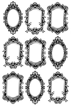 six ornate frames in black and white on a white background royalty photo - free image