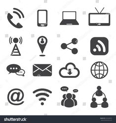 various icons and symbols for the internet, including telephones, laptops, cell phones