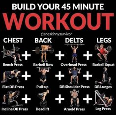 a poster with the instructions to build your 45 - minute workout for chest and back