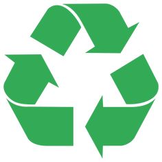 a green recycle logo with arrows pointing up to the left and right sides