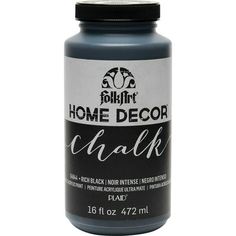 a bottle of dark blue acrylic paint with the words home decor chalk on it