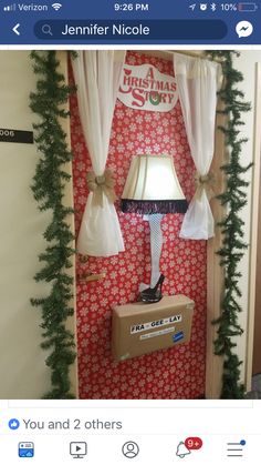 an image of a room decorated for christmas with decorations on the door and window sill