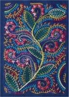 a blue and red paisley design on a square piece of cloth with an intricate pattern