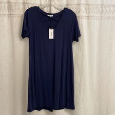 Nwt! Never Worn! Size: S Color: Navy Blue T-shirt Dress For Summer, Navy Casual Mini Dress With Short Sleeves, Blue Short Sleeve T-shirt Dress For Spring, Walker Boots, Pajama Shirt, Fit N Flare Dress, Tee Dress, Navy Color, Fit & Flare