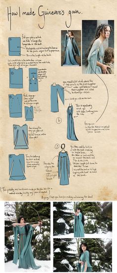 the instructions for how to make a medieval gown with sleeves and capes in blue