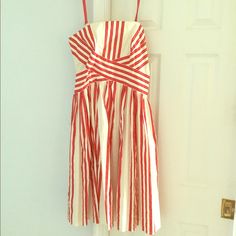 Red And White Striped, Removable Straps, Anthropologie Dress. The Label Says This Is A 14 But There Is No Way. Runs Small. More Like A 10. Never Been Worn. Red And White Stripes, Anthropologie Dress, Anthropologie Dresses, No Way, The Label, White Stripe, Strapless Dress, Red White, Anthropologie