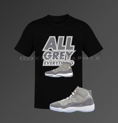 This t-shirt inspired by the Jordan 11 Retro 'Cool Grey' colorway is everything you've dreamed of and more. It feels soft and lightweight, with the right amount of stretch. It's comfortable and flattering for both men and women. This Jordan inspired design is perfect for sneakerheads everywhere!  * 100% combed and ring-spun cotton (Heather colors contain polyester) * Ash color is 99% combed and ring-spun cotton, 1% polyester * Heather colors are 52% combed and ring-spun cotton, 48% polyester * A Sporty Streetwear Shirt With Sublimation Print, Gray Sublimation Print Top For Streetwear, Gray Sporty Shirt For Streetwear, Sporty Gray Shirt For Streetwear, Sporty Gray Streetwear Shirt, Gray Graphic Tee For Streetwear, Gray Graphic Tee Shirt For Streetwear, Gray Graphic Print Shirt For Streetwear, Gray Graphic Top For Fan Merchandise