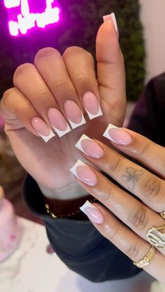 Tapered Square Nails Short French Tip, Plain White French Tip Nails, White Short French Tip Nails, Baddie French Tip Acrylic Nails, Classic French Nails Square, Short French Nails Square, Fall Nails Long Square, White French Tip Square, Frenchies Acrylic Nails