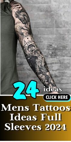 a man with tattoos on his arm and arms is shown in this ad for men's tattoo ideas full sleeves