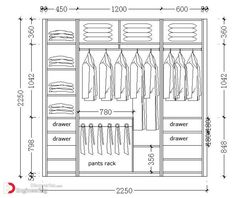 the closet is shown with measurements for clothes and shoes in it, as well as an additional