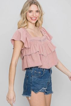 Allie Rose Tiered Linen Smock Button Front Top – Girl Intuitive Bohemian Soul, Top Girl, Small Boutique, Button Front Top, Linen Style, American Brand, Women Artisans, Linen Top, Rose Color