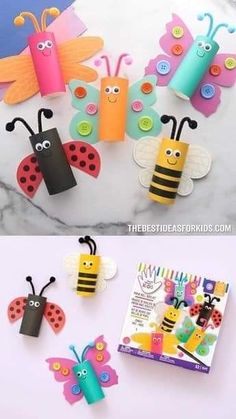 the paper crafts are made to look like bugs and butterflies