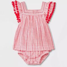 Baby Cat & Jack Red Baby Girls' Striped Jumpsuit Size: 3/6 Months Brand New With Tags, In Stock In Our Inventory And Ready To Be Shipped To You.