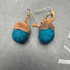 Handmade Wool Acorn Earrings Never Worn. Made By An Artisan. Gold Plated Hooks Acorn Jewelry Diy, Acorn Earrings Diy, Beaded Acorn, Felt Ball Jewelry, Acorn Cap Earrings, Acorn Brooch, Acorn Earrings, Ball Jewelry, Felt Ball