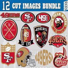 the san francisco giants 12 cut images bundle is shown in red, white and gold