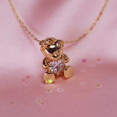 "Dreamy Teddy Bear Charm Necklace takes us on a nostalgic trip back to our childhood! Beautifully detailed with a sparkling crystal heart, & gold. Cuddle up! Wildflower + Co. Jewelry Personalize with (1) your choice of necklace, (2) option to add additional charms, & (3) choice of card for the box! Packaged in a super cute gift box. ♥ Choose your necklace! See photo + drop-down + descriptions below. ♥ Add more charms to make this even more special! Shop charms here: https://etsy.me/2j6NVbX Just Handmade Kawaii Gold Jewelry, Handmade Gold Kawaii Jewelry, Cute Gold Necklace For Birthday Gift, Cute Gold Friendship Necklace, Kawaii Style Necklaces For Valentine's Day Gift, Cute Gold Charm Necklaces With Clavicle Chain, Cute Gold Charm Necklace With Clavicle Chain, Teddy Bear Necklace, Angelcore Aesthetic