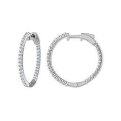 1 CTW Diamond Hoop Earrings in Sterling SilverHoop earrings are a classic look. They are one style that always looks good and never go out of fashion. Classic Hoop Earrings With Prong Setting, Classic Diamond Hoop Earrings With Prong Setting, Classic White Small Hoop Earrings, Classic White Hoop Diamond Earrings, Appointment Book, Sterling Silver Hoop Earrings, Diamond Hoop Earrings, Sterling Silver Hoops, Silver Hoops