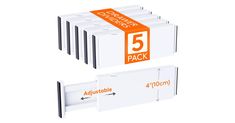 four orange and white boxes with the number 5 on each side, sitting next to each other