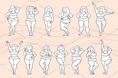 the silhouettes of different women in swimsuits, from top to bottom view