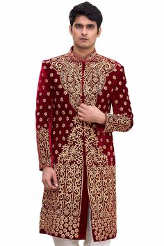 Product Features: Top Color: Maroon Bottom Color: Cream Top Fabric: Silk Bottom Fabric: Silk Work: Embroidered Style: Regular Straight Sleeve Type: Full Sleeve Neckline Type: Chinese Collar Closure Type: Button Top Length: 40 Bottom Length: 45 Sleeves Length: 25 Wash Care: Dry Clean Occasion: Festival Package Contain Sherwani Disclaimer: There Will Be Slight Difference In Digital To Actual Image Maroon Colour, Mens Sherwani, Sherwani For Men, Chinese Collar, Heavy Work, Silk Bottoms, Cream Top, Cream Tops, Buy Buy