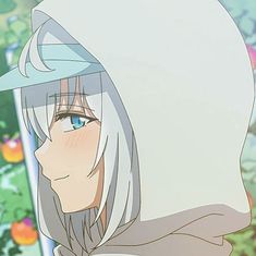 an anime character with white hair and blue eyes