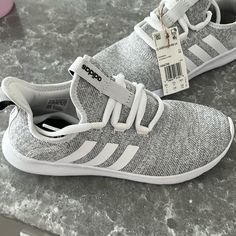 Size 5.5y (Fits Womens 7) Adidas Cloudfoam Pure 2.0 Nwt White, Grey/Black Synthetic Running Shoes With Speckled Midsole For Sports, White Running Shoes With Speckled Midsole For Sports, Comfortable White Adidas Running Shoes, Slip-on Sports Running Shoes, Toddler Adidas, Adidas Tubular Doom, Turf Shoes, Soccer Cleats Adidas, Adidas Tennis Shoes