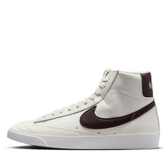 * Leather upper   * Foam tongue   * Vulcanized midsole   * Rubber outsole   * Color: Sail/Baroque Brown/White   * Style: DQ4124-107 Brown Nike Blazers, Nike Blazer Mid 77 Women, Blazers Nike, Retro Branding, Nike Blazer Mid 77, Tenis Nike, Nike Blazer Mid, Women Platform Shoes, Air Jordan 12 Retro