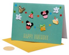 a birthday card with mickey mouse and other decorations