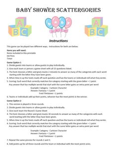 the baby shower scatterer worksheet is shown