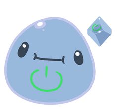 a blue cartoon character with a green smiley face